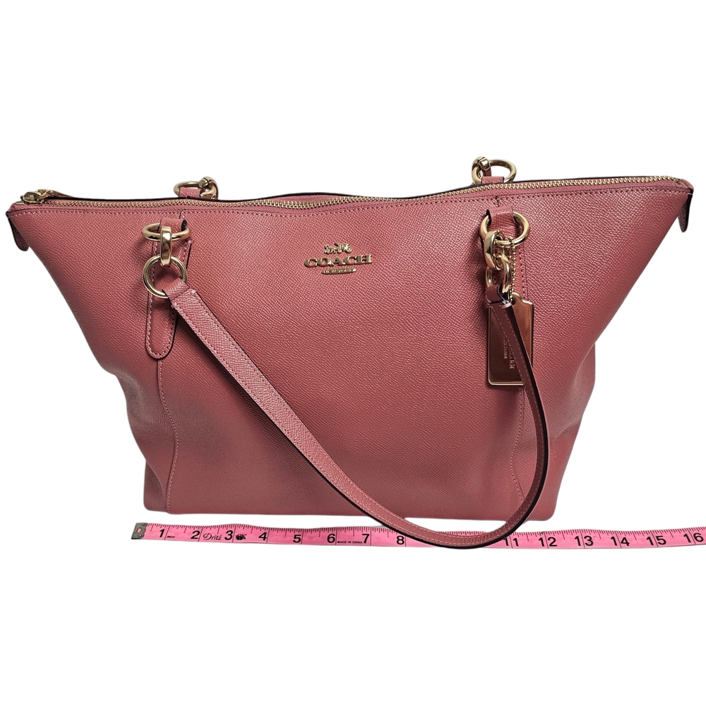 Coach Ava Pink Red Crossgrain Leather Tote with Gold Accents - Picture 7 of 9